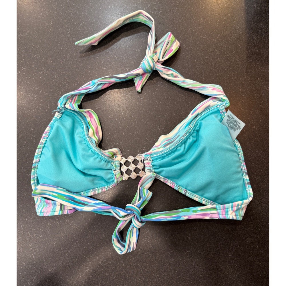 Mossimo Bikini Top S Multicolor Abstract Halter Hardware Detail Beach Pool Boho - Picture 3 of 4